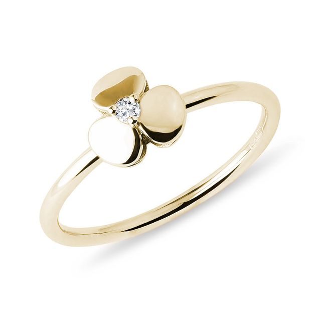 GOLDRING MIT KLEEBLATT UND DIAMANT IM BRILLANTSCHLIFF - RINGE DIAMANT - RINGE