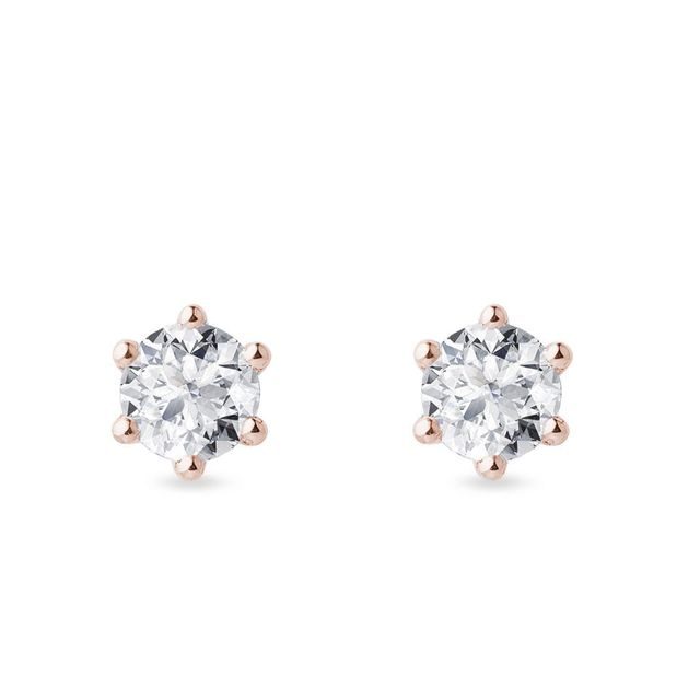 BOUCLES D'OREILLES EN OR ROSE ET DIAMANT DE 1CT - PUCES D'OREILLES EN DIAMANT - BOUCLES D'OREILLES