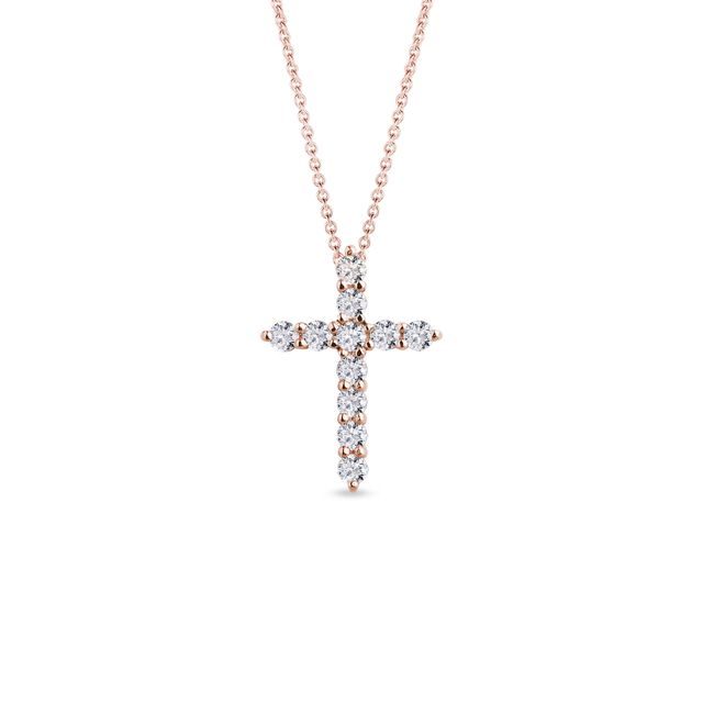 Pendentif croix en or rose avec diamants