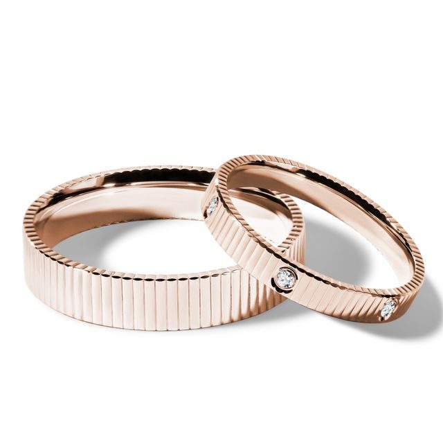 WEDDING RINGS WITH LINE ENGRAVING IN ROSE GOLD - ROSE GOLD WEDDING SETS - WEDDING RINGS