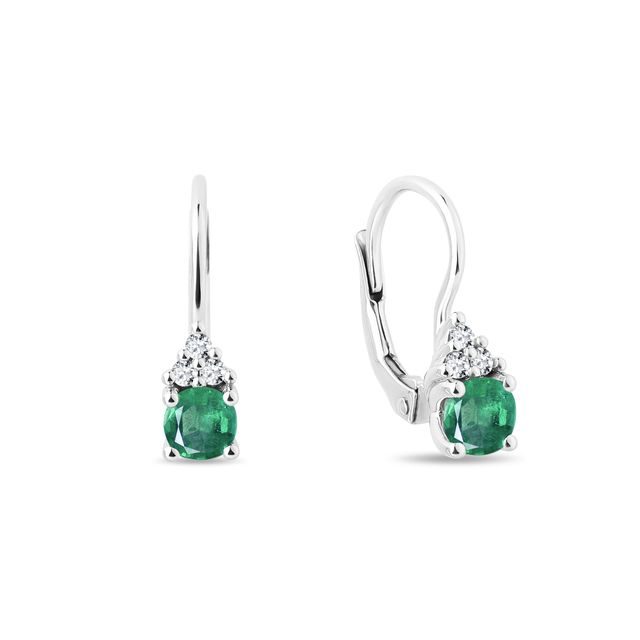EMERALD AND DIAMOND DROP EARRINGS IN WHITE GOLD - EMERALD EARRINGS - EARRINGS