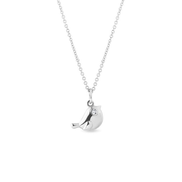 PENDENTIF OISEAU OR BLANC AVEC DIAMANT - COLLIERS POUR ENFANTS - COLLIERS