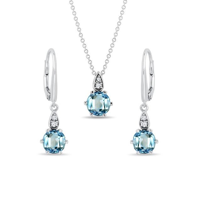 TOPAZ AND DIAMOND JEWELRY SET IN 14K WHITE GOLD - GEMSTONE SETS - FINE JEWELRY