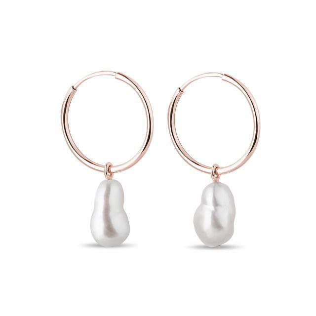 CRÉOLES EN OR ROSE ET PERLE D'EAU DOUCE - BOUCLES D'OREILLES EN PERLES - PERLES