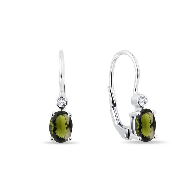 KLASSISCHE OHRRINGE MIT OVALEM MOLDAVIT AUS 14 KT WEISSGOLD - OHRRINGE MIT MOLDAVIT - OHRRINGE