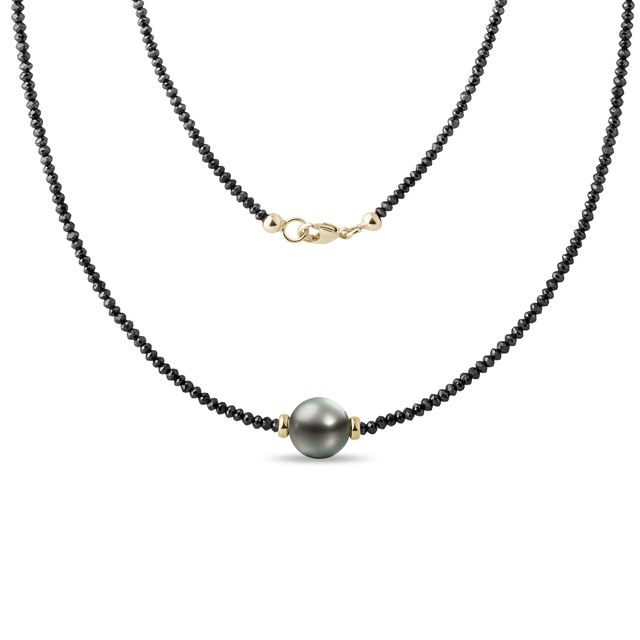 BLACK DIAMOND AND TAHITIAN PEARL NECKLACE - MINERAL NECKLACES - NECKLACES