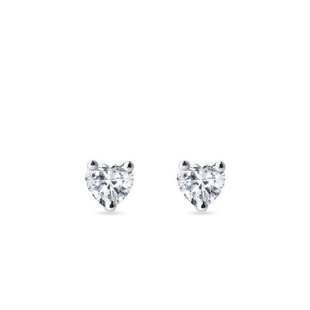 BOUCLES D'OREILLES EN OR BLANC AVEC DIAMANT CŒUR - PUCES D'OREILLES EN DIAMANT - BOUCLES D'OREILLES