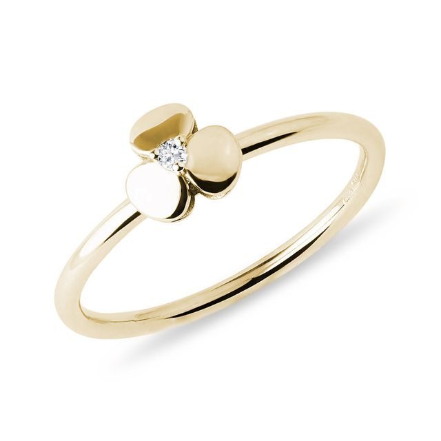 GOLDRING MIT KLEEBLATT UND DIAMANT - RINGE DIAMANT - RINGE