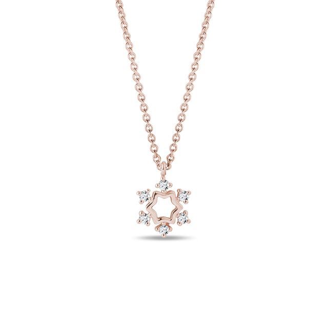 Diamantový náhrdelník vločka z ružového 14k zlata