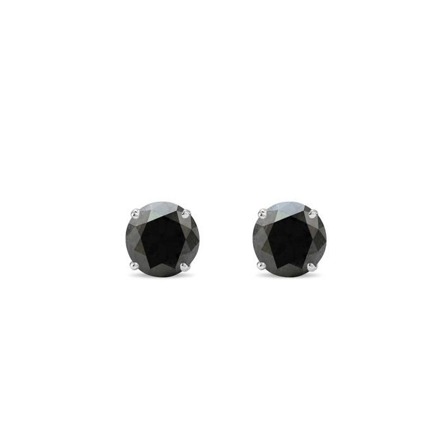 BOUCLES D'OREILLES EN OR BLANC AVEC DIAMANTS NOIRS - PUCES D'OREILLES EN DIAMANT - BOUCLES D'OREILLES