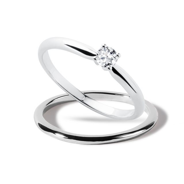 DIAMANTOVÝ MINIMALISTICKÝ ZÁSNUBNÍ SET Z BÍLÉHO ZLATA - SADY SNUBNÍCH A ZÁSNUBNÍCH PRSTENŮ - ZÁSNUBNÍ PRSTENY