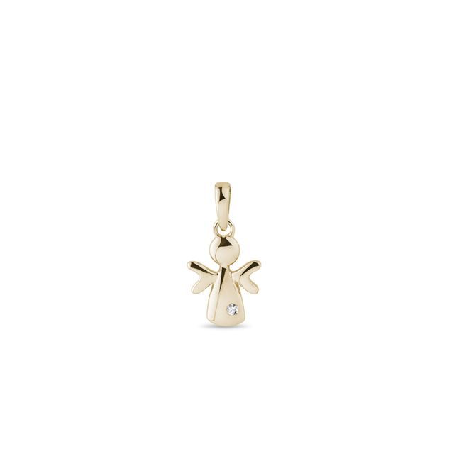 CHILDREN'S GOLD ANGEL PENDANT WITH A DIAMOND - PENDANTS - NECKLACES