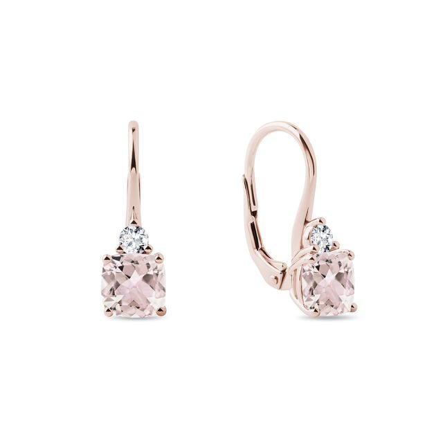 NÁUŠNICE Z RŮŽOVÉHO ZLATA S MORGANITY A DIAMANTY - NÁUŠNICE S MORGANITEM - NÁUŠNICE