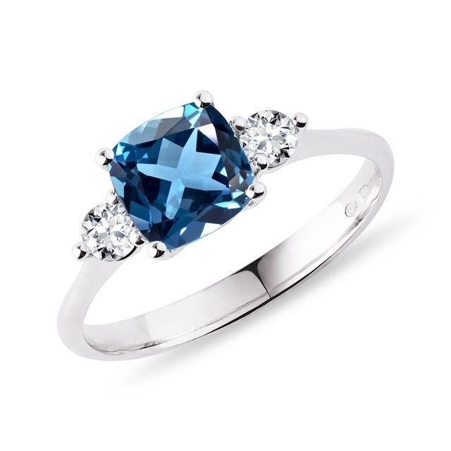 LONDON BLUE TOPAZ AND DIAMOND RING IN WHITE GOLD - TOPAZ RINGS - RINGS