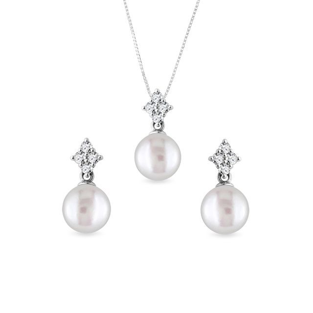 ELEGANT DIAMOND AND PEARL JEWELLERY SET MADE OF WHITE GOLD - JEWELLERY SETS - FINE JEWELLERY