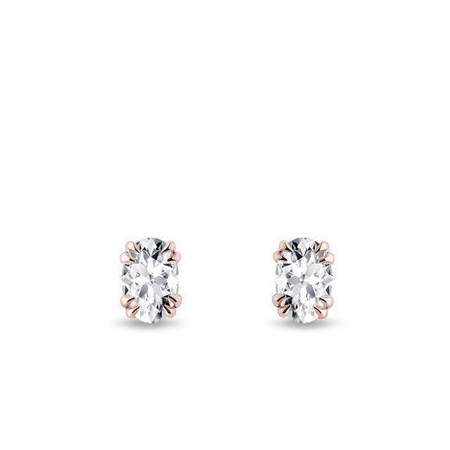 CLOUS D'OREILLES EN OR ROSE ET DIAMANTS OVALES - PUCES D'OREILLES EN DIAMANT - BOUCLES D'OREILLES
