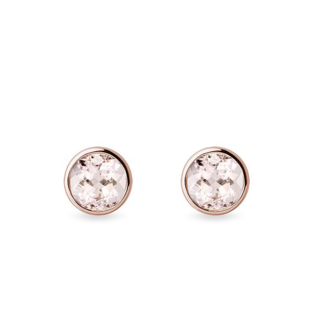 PUCES D'OREILLES SIMPLES EN OR ROSE AVEC MORGANITE - BOUCLES D'OREILLES EN MORGANITE - BOUCLES D'OREILLES