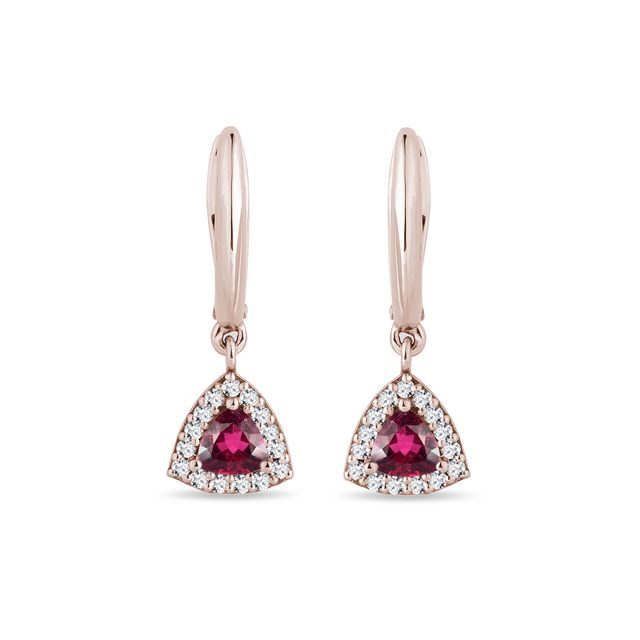 Boucles d'oreilles en or rose avec rubellites et diamants