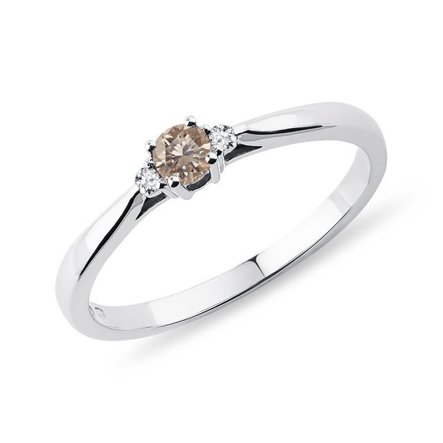 Engagement Ring with Champagne Diamond in White Gold
