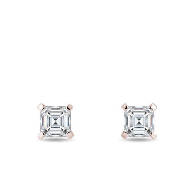 BOUCLES D'OREILLES EN OR ROSE ET DIAMANTS ASSCHER - PUCES D'OREILLES EN DIAMANT - BOUCLES D'OREILLES