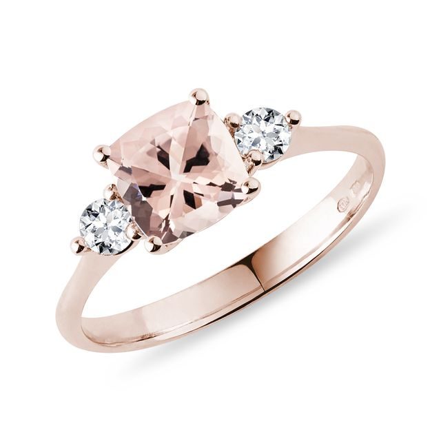 RING WITH A SHINY MORGANITE AND BRILLIANTS IN ROSE GOLD - MORGANITE RINGS - RINGS