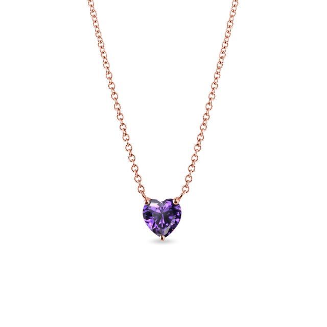 Small Heart Necklace with Amethyst in Rose Gold