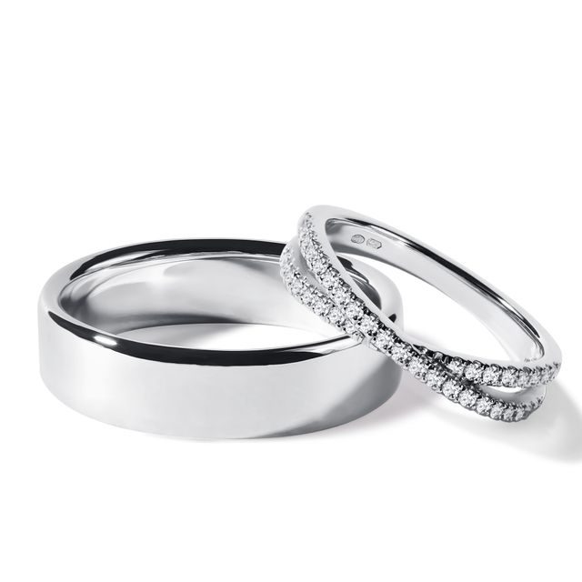 ALLIANCES EN OR BLANC AVEC BAGUE CROISÉE - ENSEMBLE D’ALLIANCES EN OR BLANC - ALLIANCES DE MARIAGE