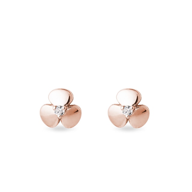 Children's shamrock diamond stud earrings in rose gold