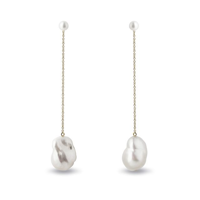 BAROQUE PEARL CHAIN EARRINGS IN 14K YELLOW GOLD - PEARL EARRINGS - PEARL JEWELRY