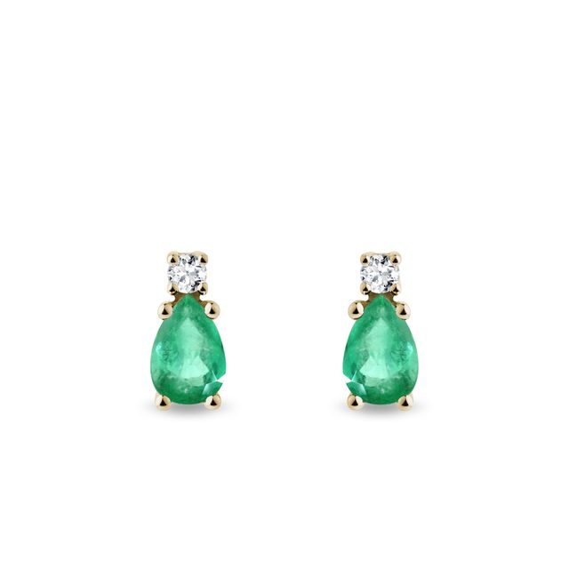 BOUCLES D'OREILLES EN OR JAUNE, ÉMERAUDES ET DIAMANTS - BOUCLES D'OREILLES EN ÉMERAUDE - BOUCLES D'OREILLES