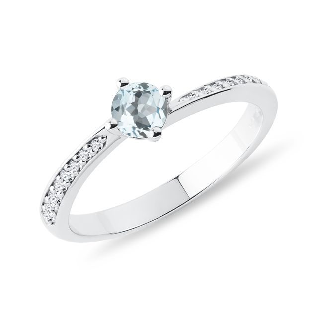 BAGUE EN OR BLANC 14 CT AVEC DIAMANTS ET AIGUE-MARINE - BAGUES EN AIGUE-MARINE - BAGUES