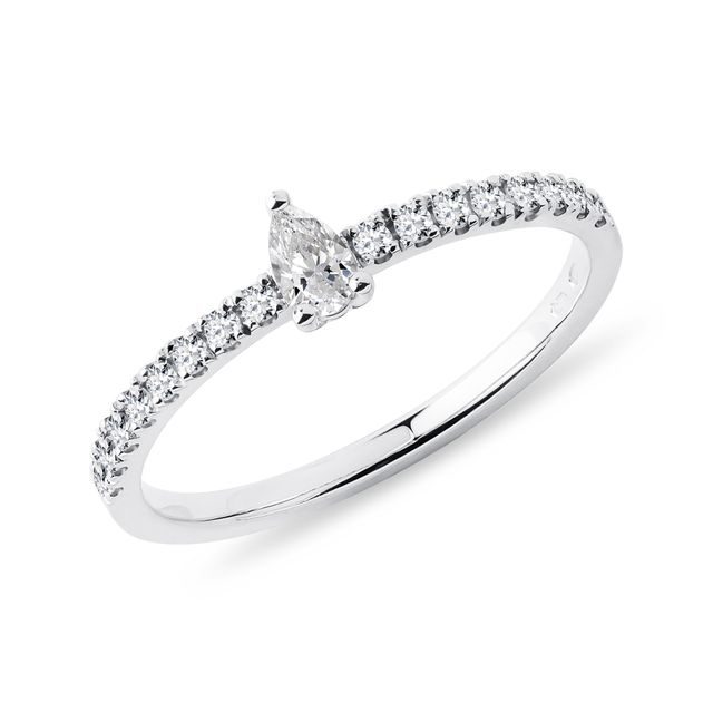 PEAR SHAPED DIAMOND STACKABLE RING IN WHITE GOLD - DIAMOND ENGAGEMENT RINGS - ENGAGEMENT RINGS