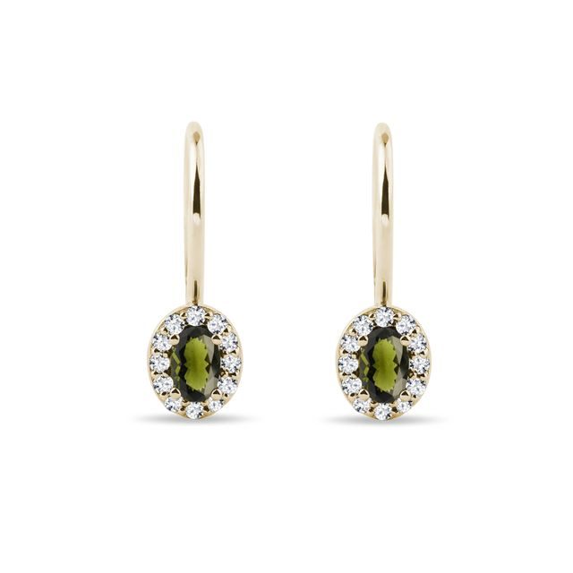 GELBGOLDENE OHRRINGE MIT DIAMANTEN UND OVALEM MOLDAVIT - OHRRINGE MIT MOLDAVIT - OHRRINGE
