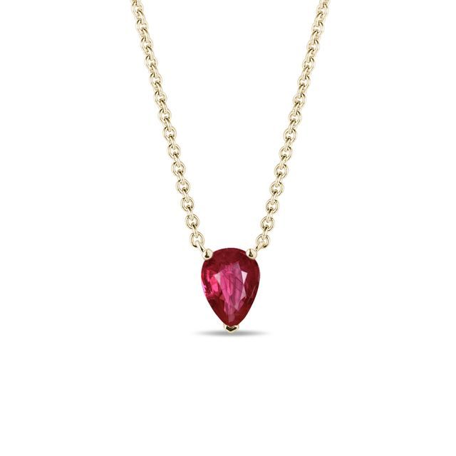 Ruby teardrop necklace in yellow gold