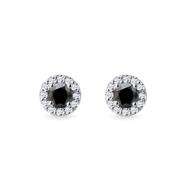 BOUCLES D'OREILLES EN OR BLANC AVEC DIAMANTS NOIRS ET DIAMANTS - PUCES D'OREILLES EN DIAMANT - BOUCLES D'OREILLES