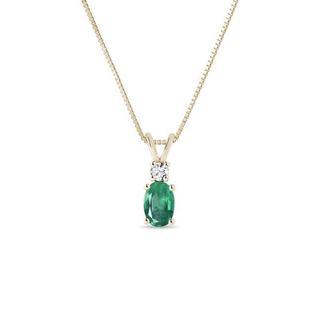EMERALD AND DIAMOND YELLOW GOLD PENDANT - EMERALD NECKLACES - NECKLACES