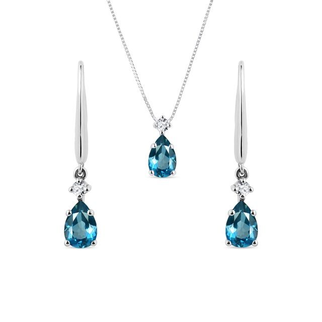 SCHMUCKSET IN WEISSGOLD MIT LONDONER TOPASEN - SCHMUCK SETS EDELSTEINE - SCHMUCK