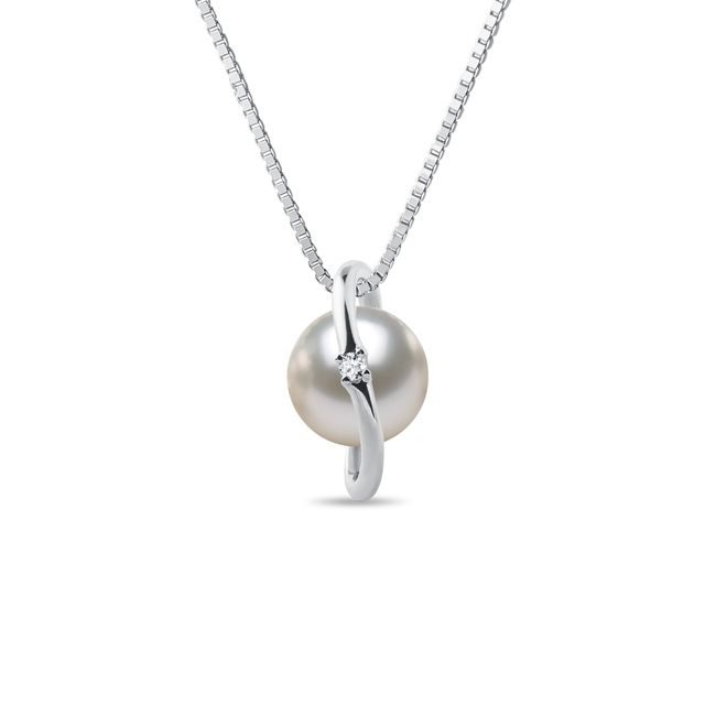 COLLIER EN OR BLANC AVEC DIAMANT ET PERLE D’AKOYA - PENDENTIFS EN PERLES - PERLES
