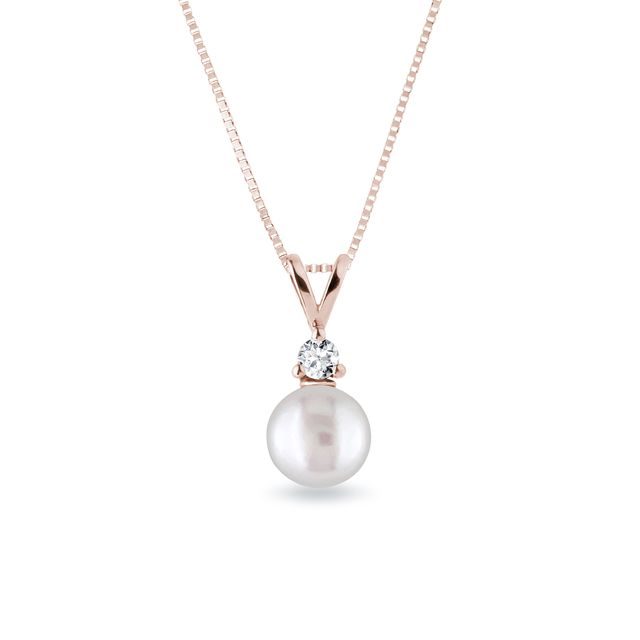 Pendant with Pearl and Diamond in Rose Gold