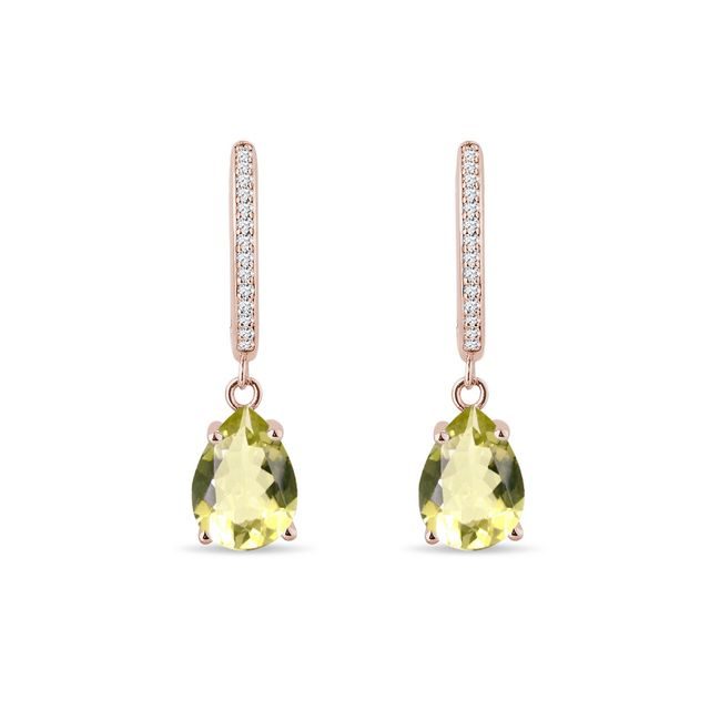 Lemon quartz and diamond earrings in rose gold