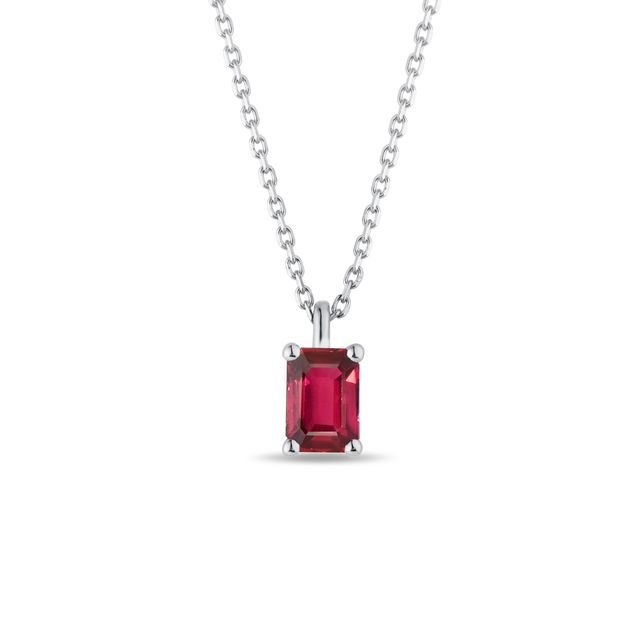 EMERALD CUT RUBY NECKLACE IN WHITE GOLD - RUBY NECKLACES - NECKLACES