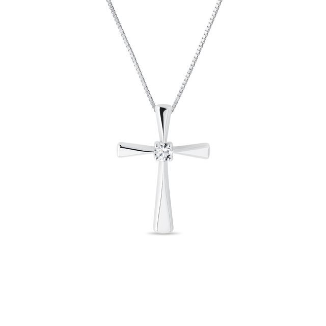 PENDENTIF D'OR BLANC FORGÉ EN CROIX AVEC DIAMANT - COLLIERS AVEC DIAMANTS - COLLIERS