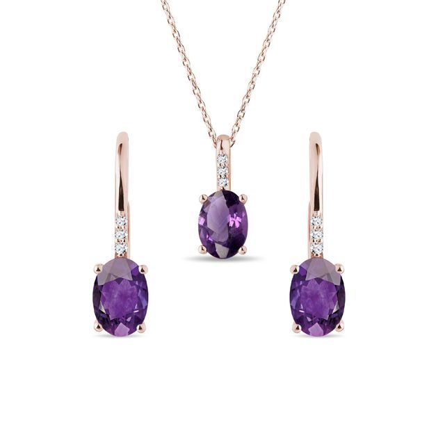 SET ŠPERKŮ Z RŮŽOVÉHO ZLATA S AMETYSTY A DIAMANTY - DRAHOKAMOVÉ SOUPRAVY - ŠPERKY