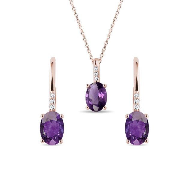 AMETHYST AND DIAMOND ROSE GOLD JEWELLERY SET - JEWELLERY SETS - FINE JEWELLERY