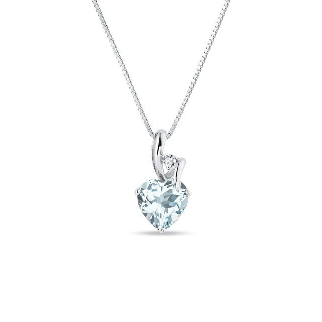 HEART NECKLACE WITH AQUAMARINE AND DIAMOND - AQUAMARINE NECKLACES - NECKLACES