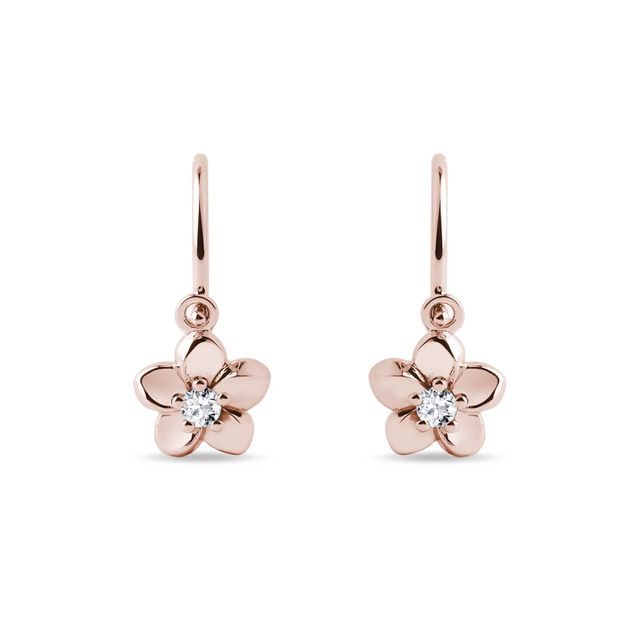 BOUCLES D'OREILLES EN OR ROSE MOTIF FLEUR POUR ENFANTS AVEC DIAMANTS - BOUCLES D'OREILLES POUR ENFANTS - BOUCLES D'OREILLES