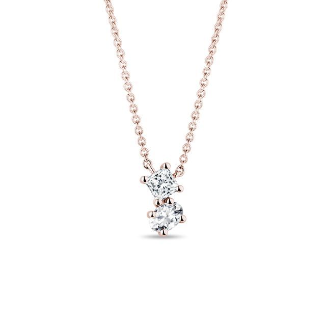FINE DIAMOND CLUSTER NECKLACE IN 14K ROSE GOLD - DIAMOND NECKLACES - NECKLACES