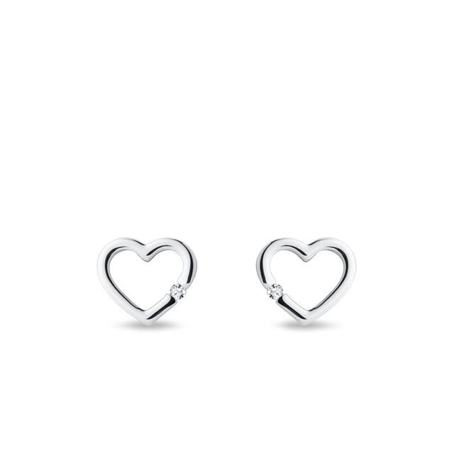DIAMOND HEART EARRINGS IN WHITE GOLD - DIAMOND STUD EARRINGS - EARRINGS