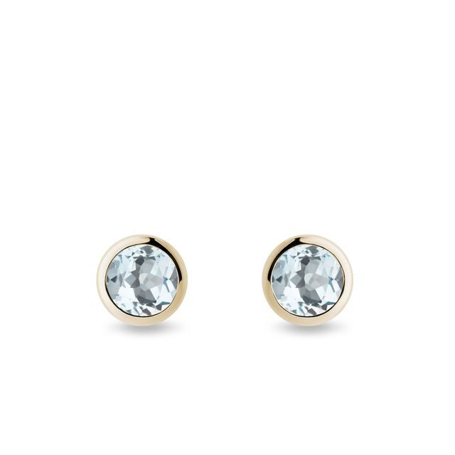 AQUAMARINE STUDS IN YELLOW GOLD - AQUAMARINE EARRINGS - EARRINGS