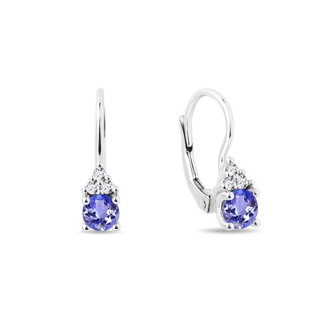 WHITE GOLD TANZANITE AND DIAMOND DROP EARRINGS - TANZANITE EARRINGS - EARRINGS